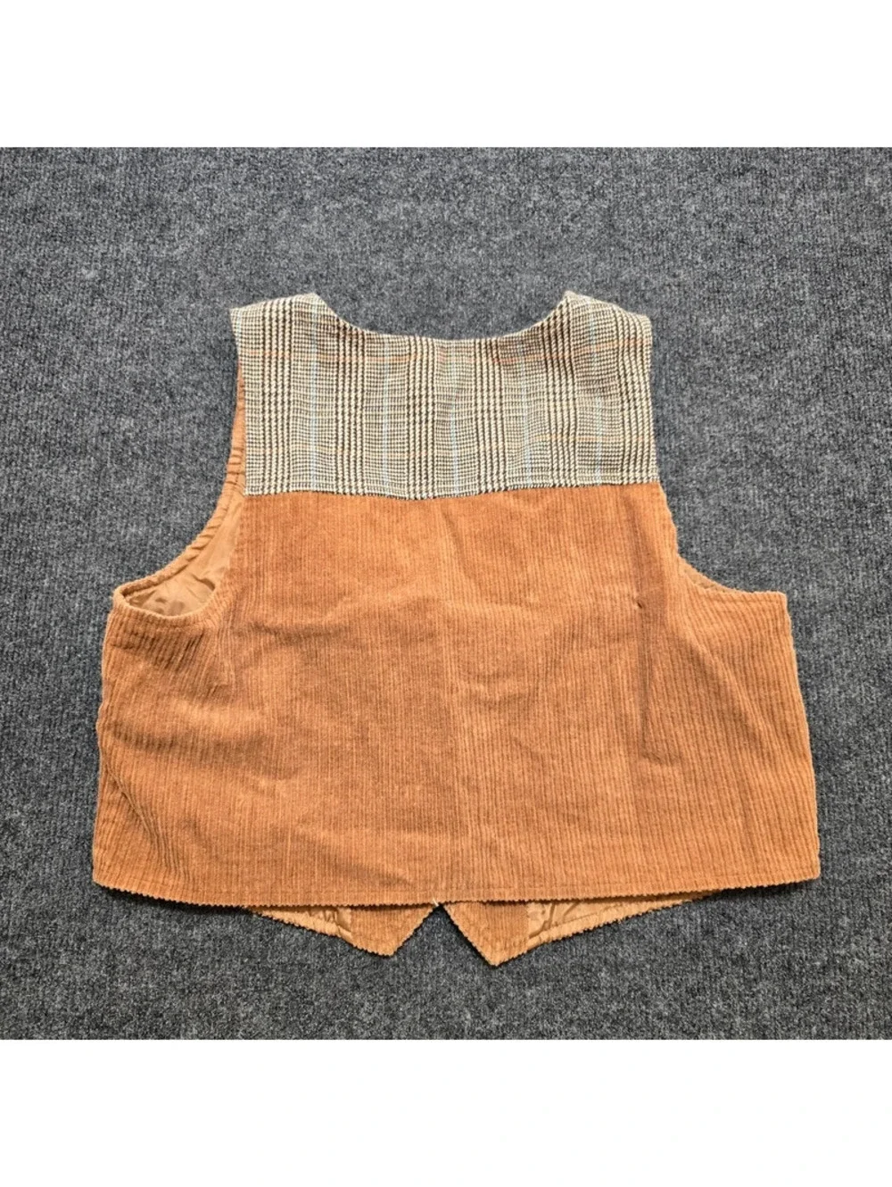 Loveriche Brown Corduroy Vest Plaid Lining Button Front Cottagecore L